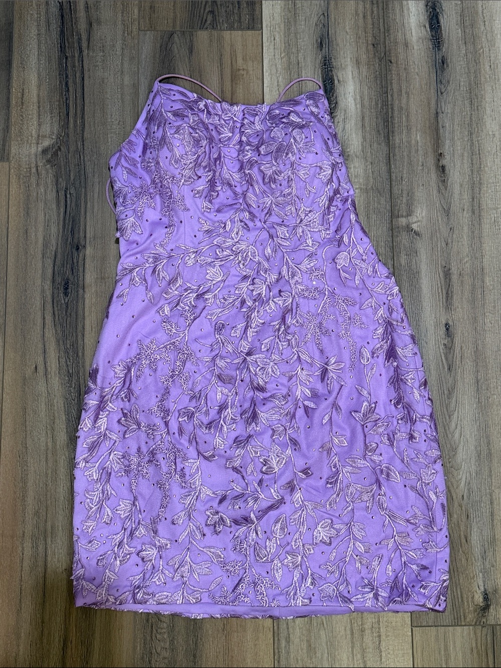 Lilac Embroidered Spaghetti-Strap Dress size 12 women’s Hebeos